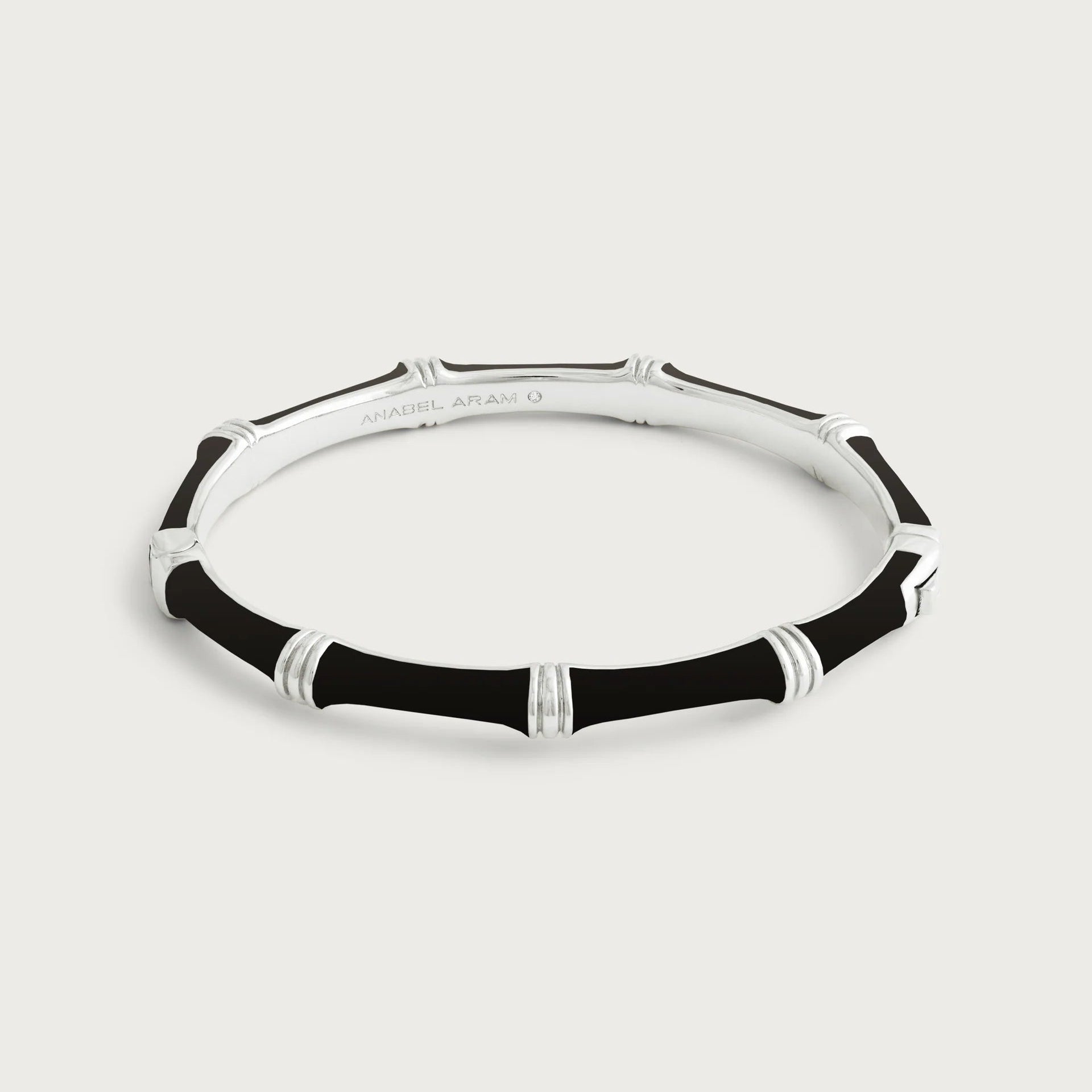 Bamboo Enameled Hinged Bangle, Silver