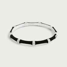 Bamboo Enameled Hinged Bangle, Silver