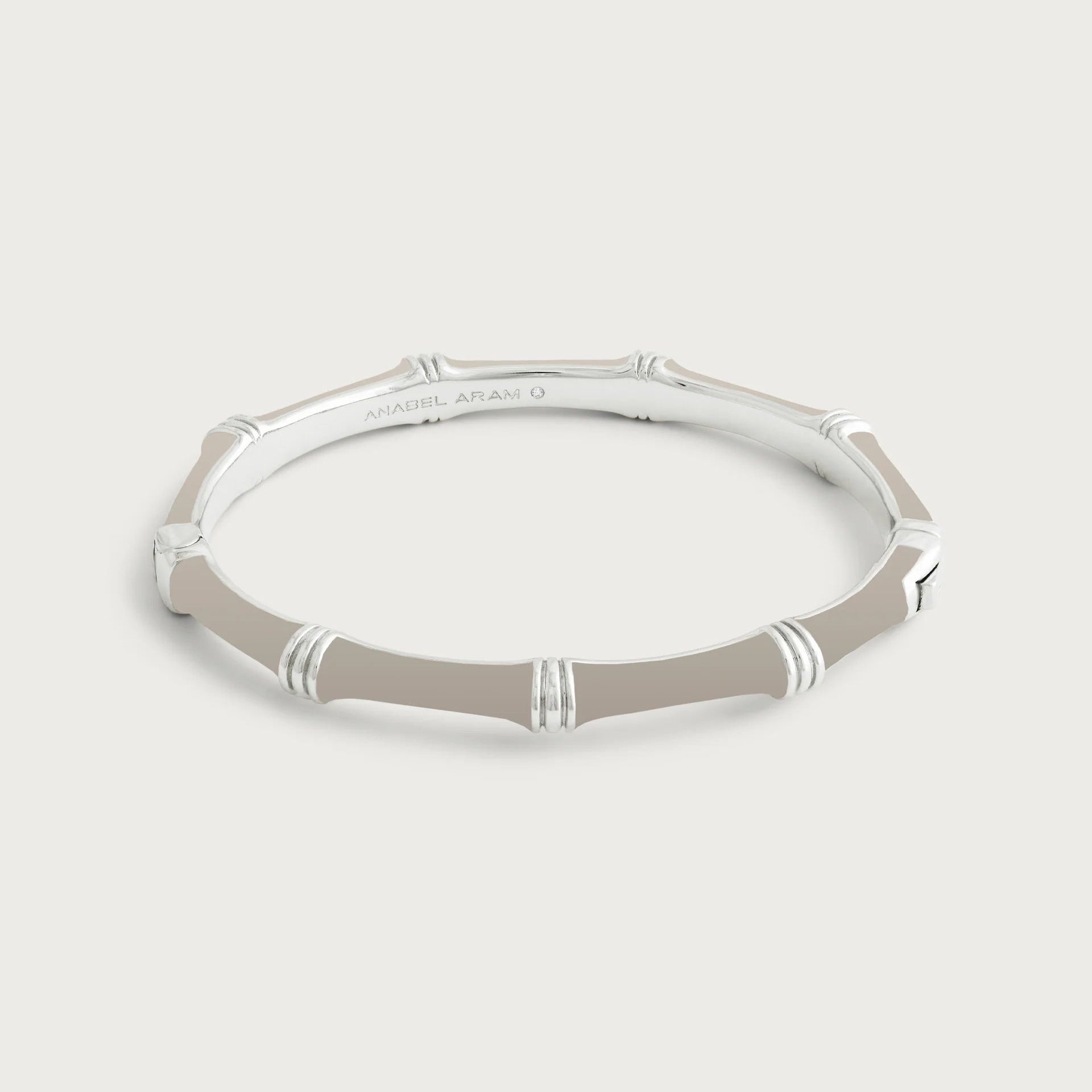 Bamboo Enameled Hinged Bangle, Silver