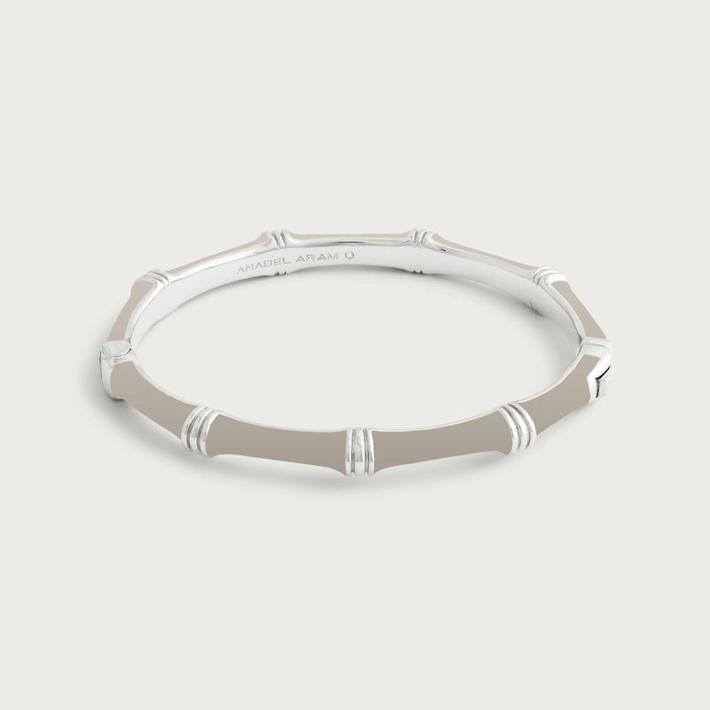 Bamboo Enameled Hinged Bangle, Silver