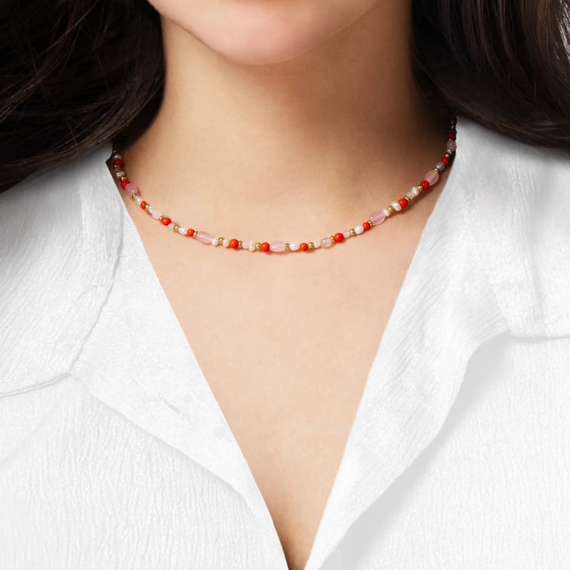 Milos Beaded Necklace, Warm