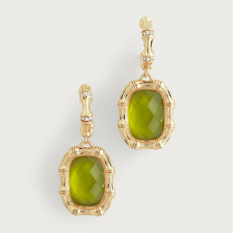 Bamboo With Stone Drop Earrings - Gemstones