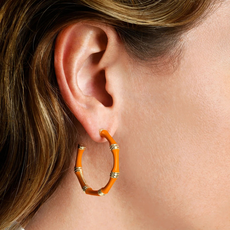 Bamboo Enameled Hoop Earrings