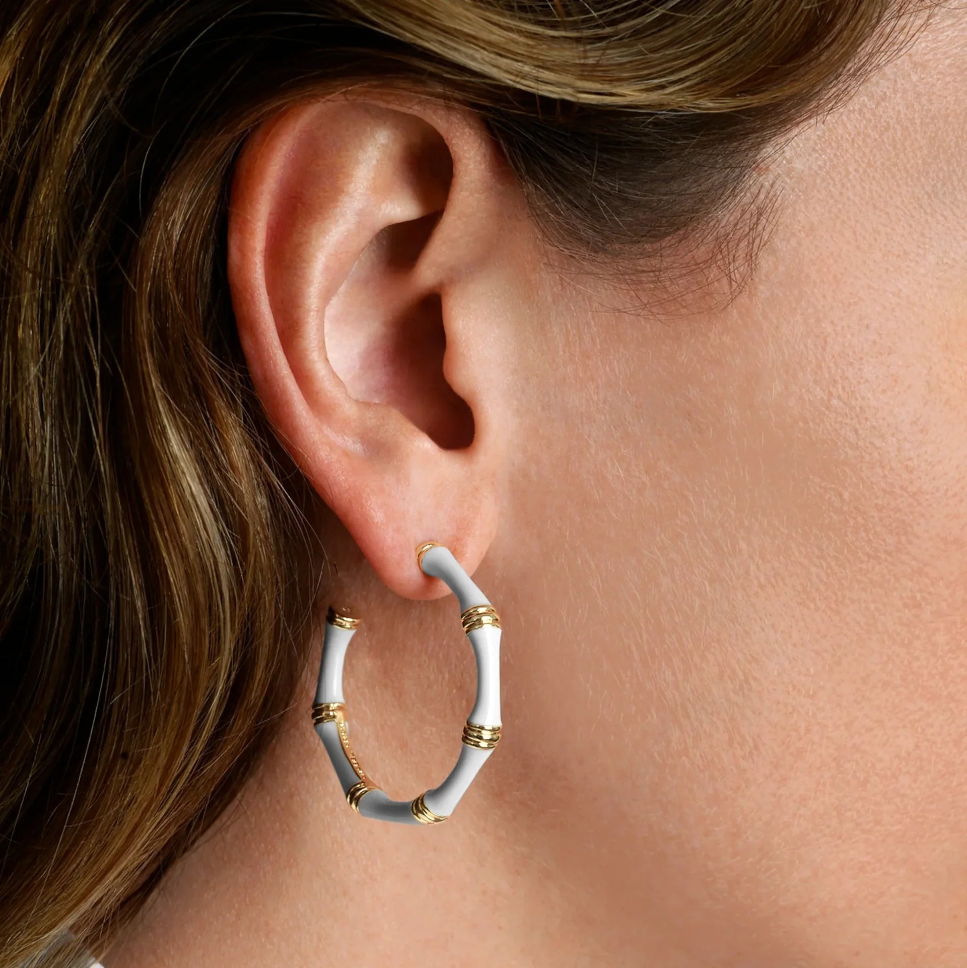 Bamboo Enameled Hoop Earrings