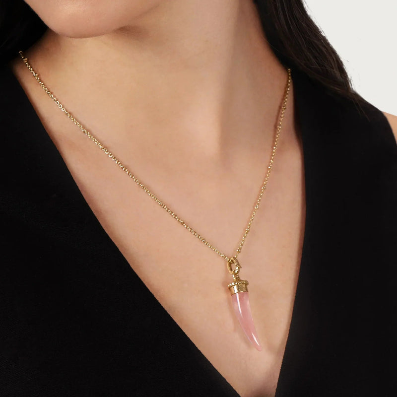 Milos Stone Horn Charm, Rose Quartz
