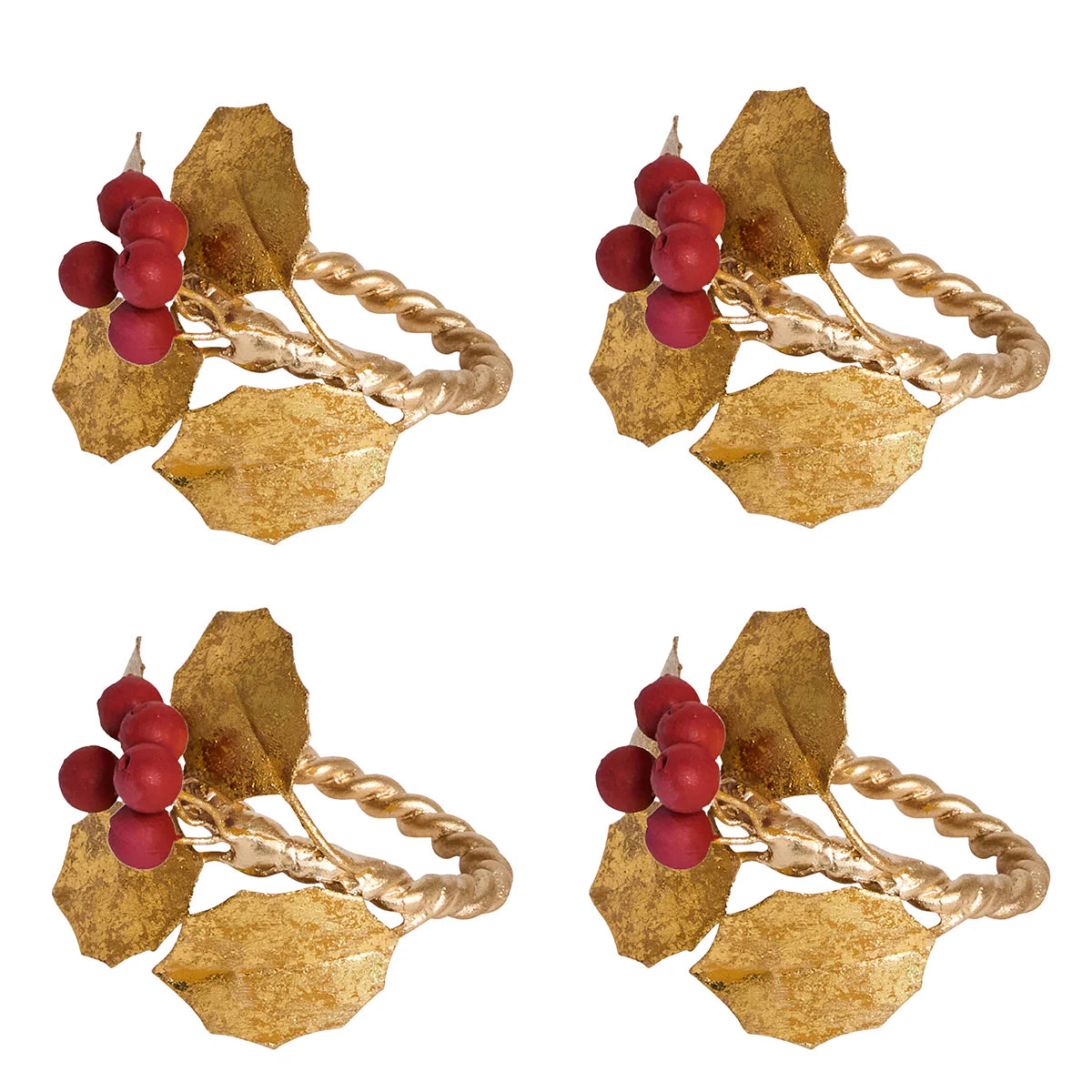Holly with Berries Napkin Ring, Set of 4
