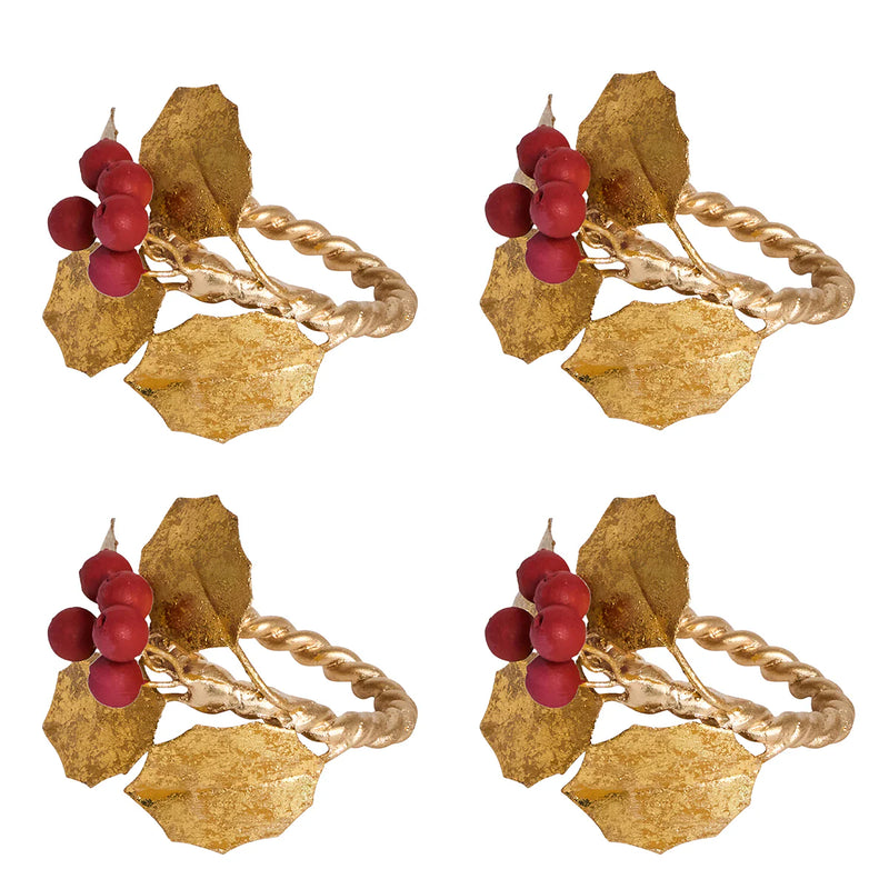 Holly with Berries Napkin Ring, Set of 4
