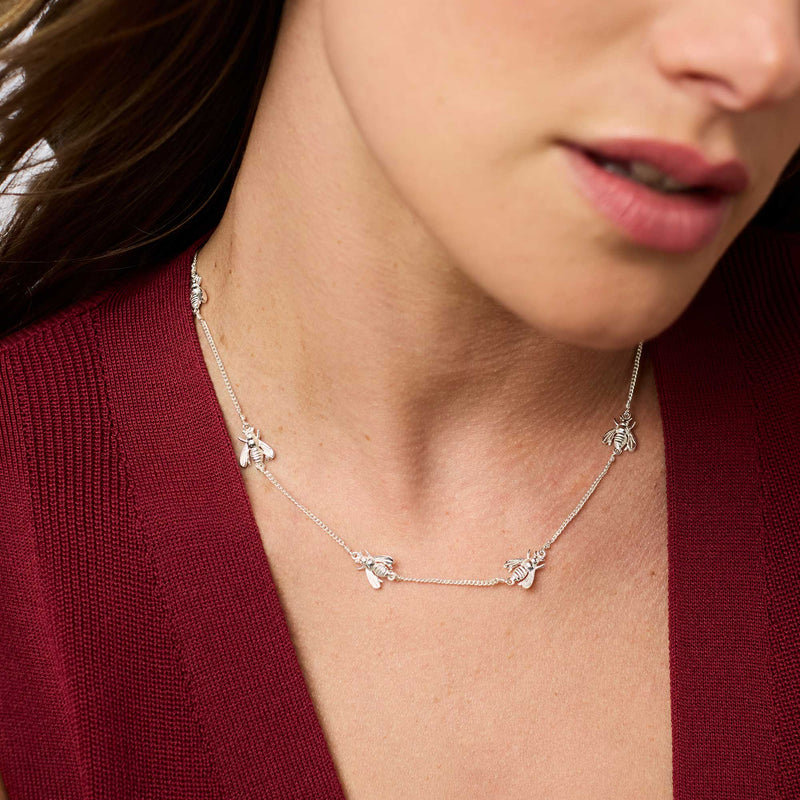 Bee Silver Delicate Station Necklace