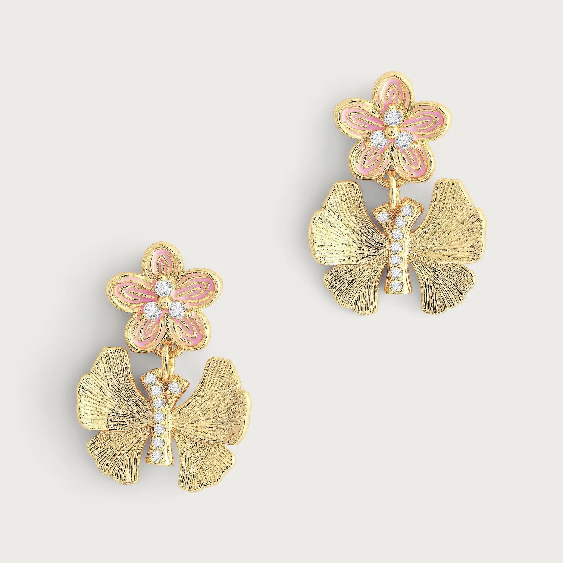 Butterfly With Enamel Flower Earrings