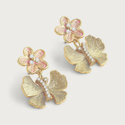 Butterfly With Enamel Flower Earrings