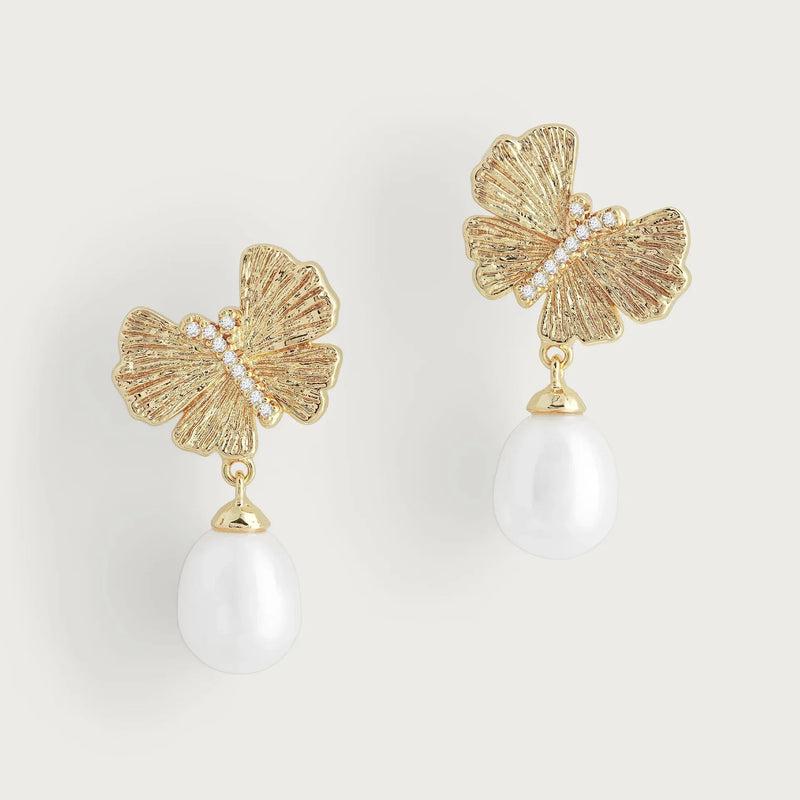 Butterfly With Pearl Drop Earrings