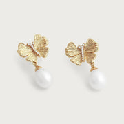 Butterfly With Pearl Drop Earrings