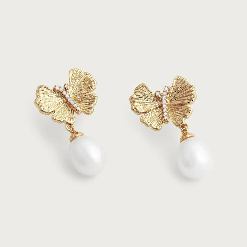Butterfly With Pearl Drop Earrings