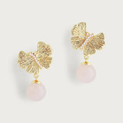 Butterfly With Rose Quartz Drop Earring