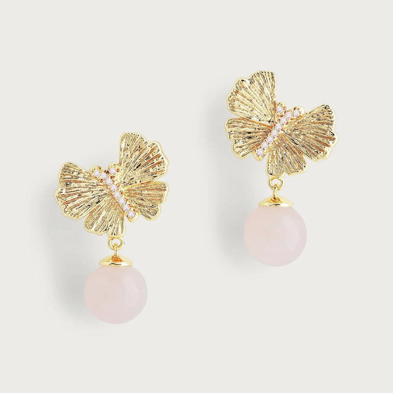 Butterfly With Rose Quartz Drop Earring