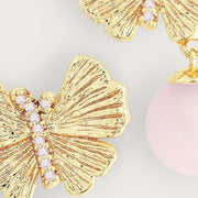 Butterfly With Rose Quartz Drop Earring