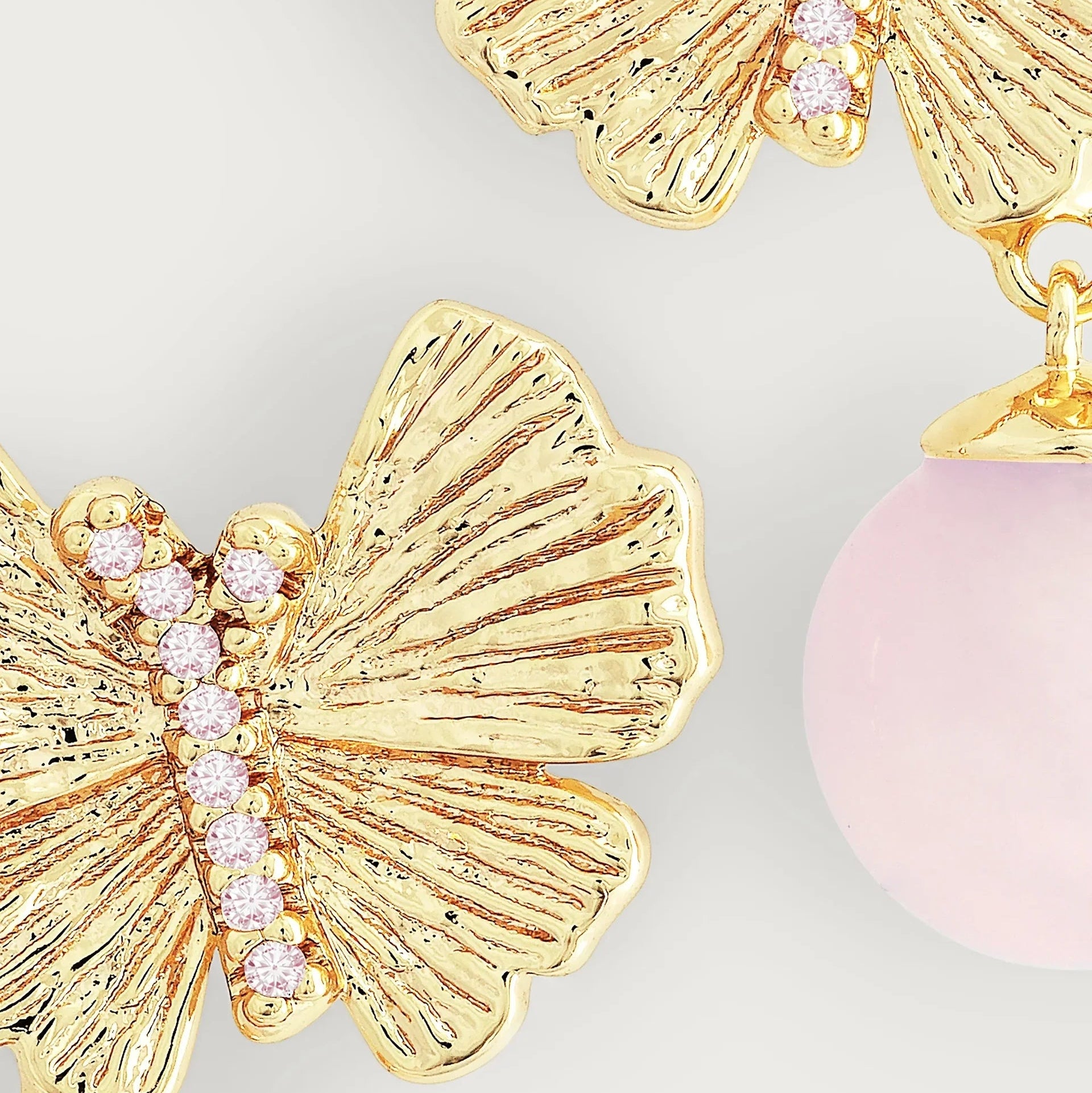 Butterfly With Rose Quartz Drop Earring