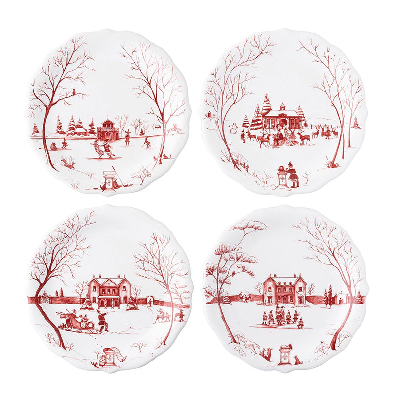 Country Estate Winter Frolic Party Plate, Assorted Set of 4