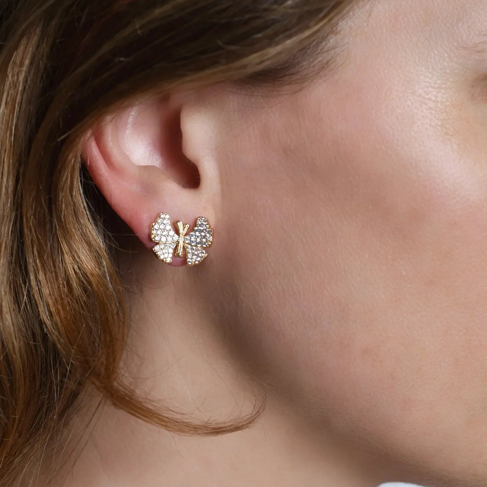 Butterfly White Pavé Stud Earrings