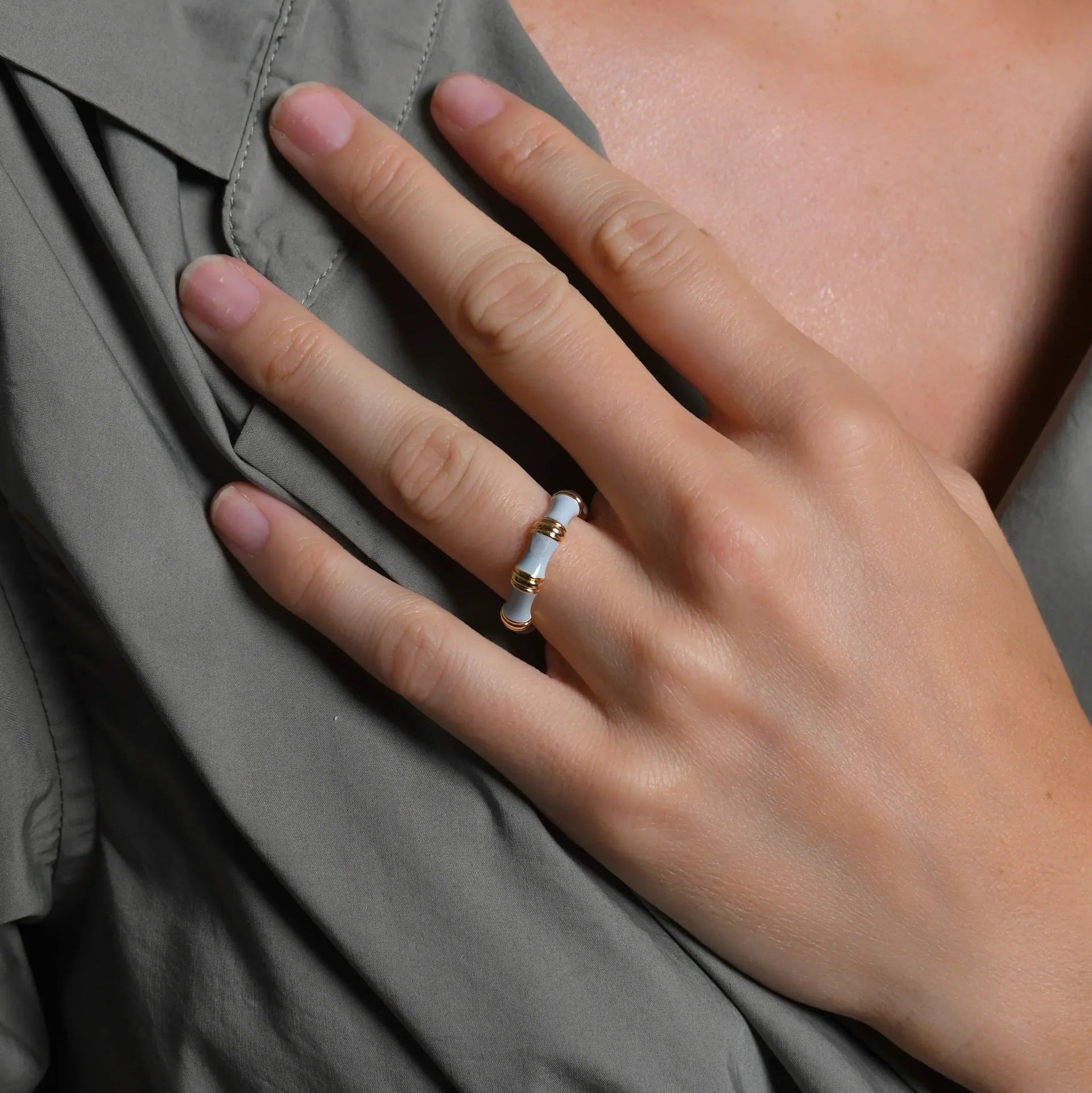 Bamboo Enameled Ring