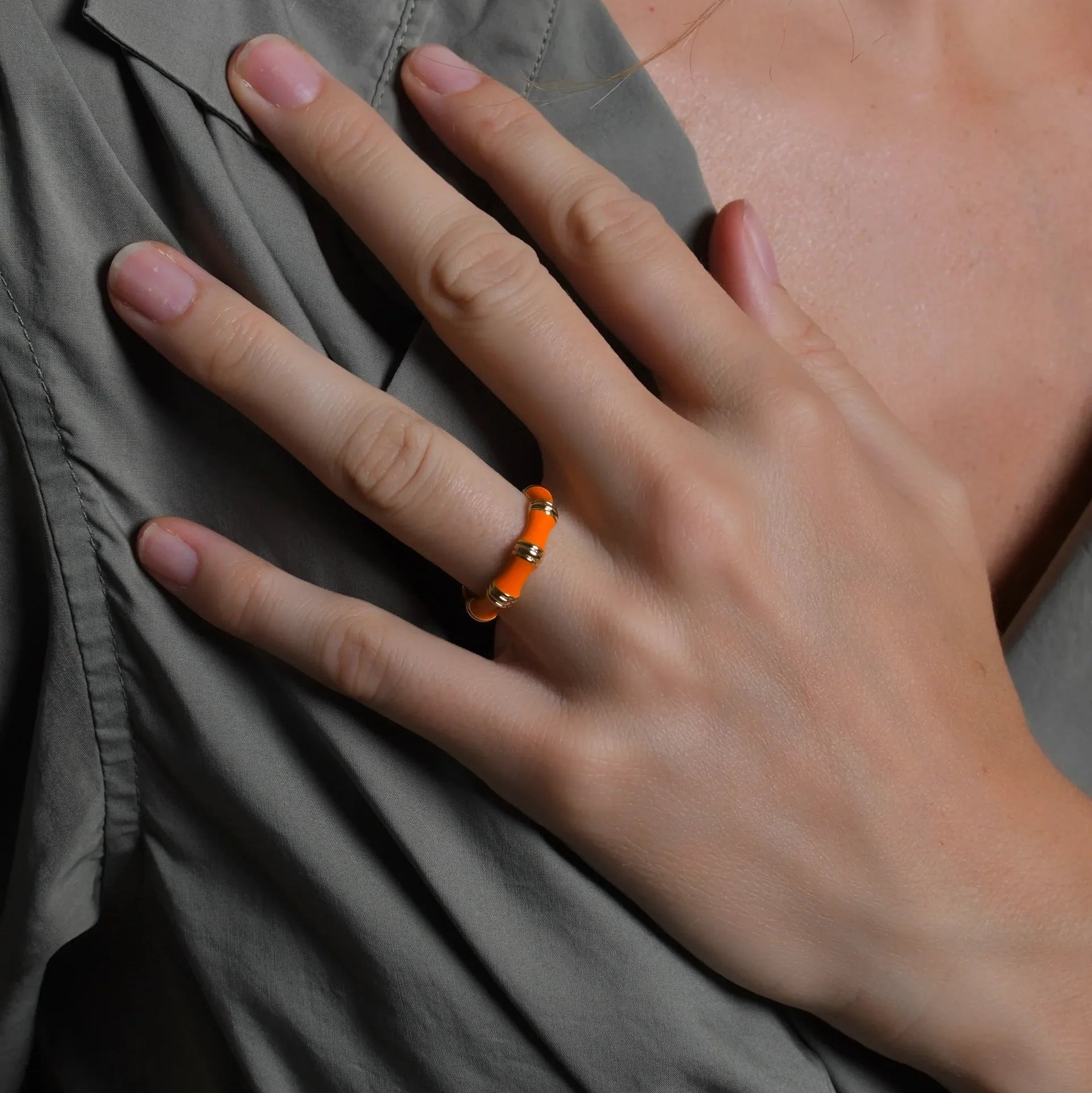 Bamboo Enameled Ring