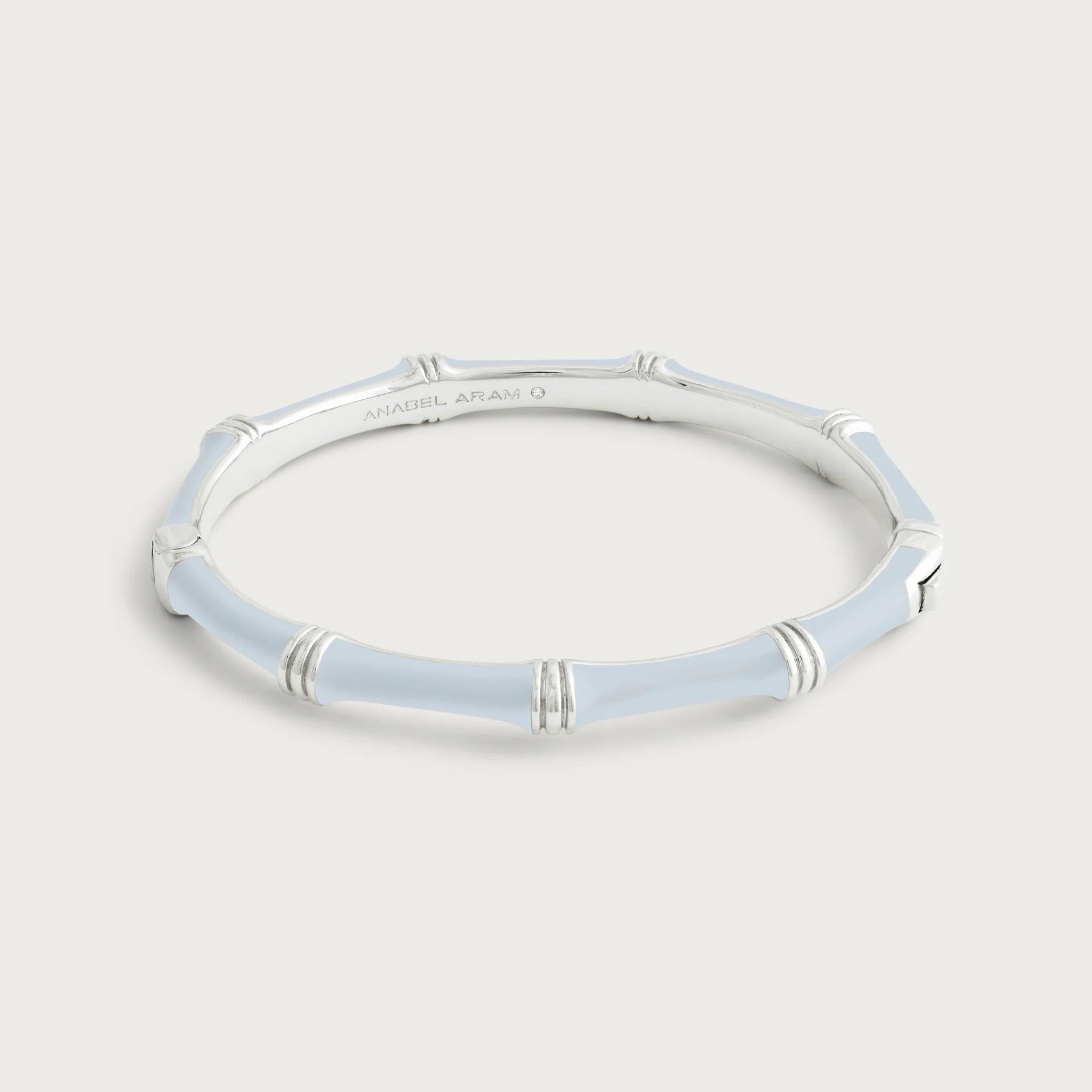 Bamboo Enameled Hinged Bangle, Silver