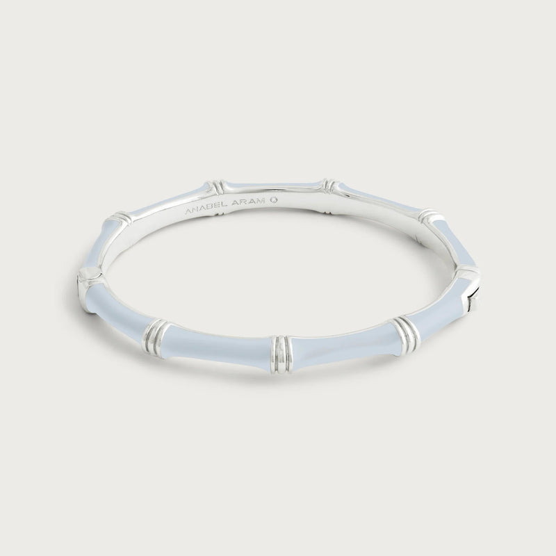 Bamboo Enameled Hinged Bangle, Silver