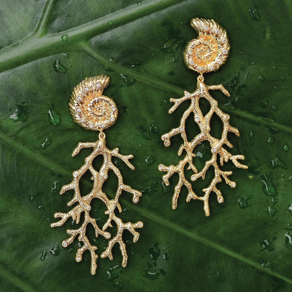 Shell with Coral Drop Earrings