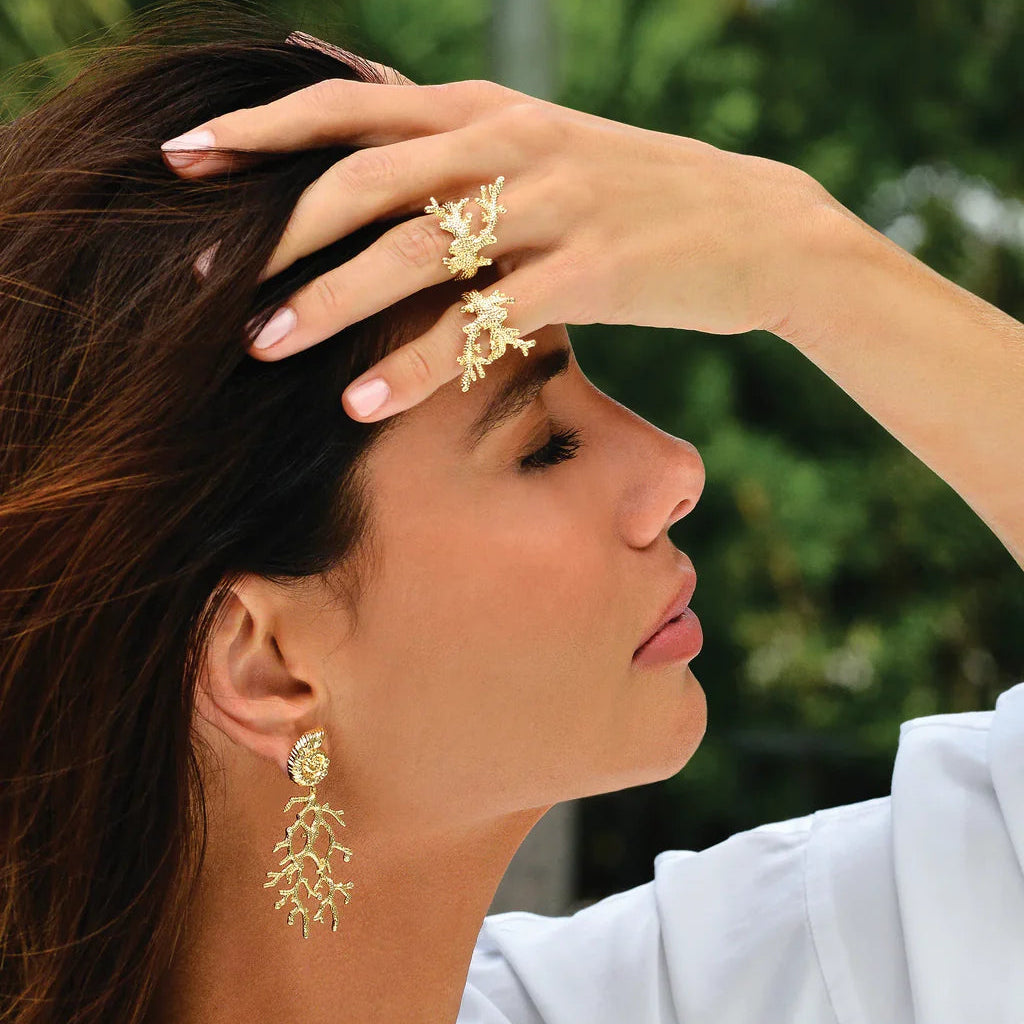 Shell with Coral Drop Earrings