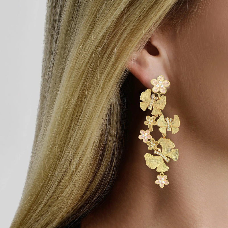 Butterfly With Flowers Dangle Earrings