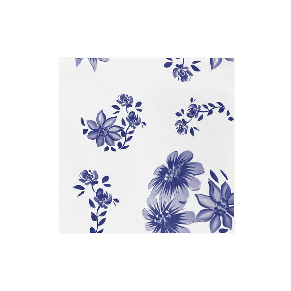 Papersoft Napkins Blue and White Floral Cocktail Napkins, Pack of 20