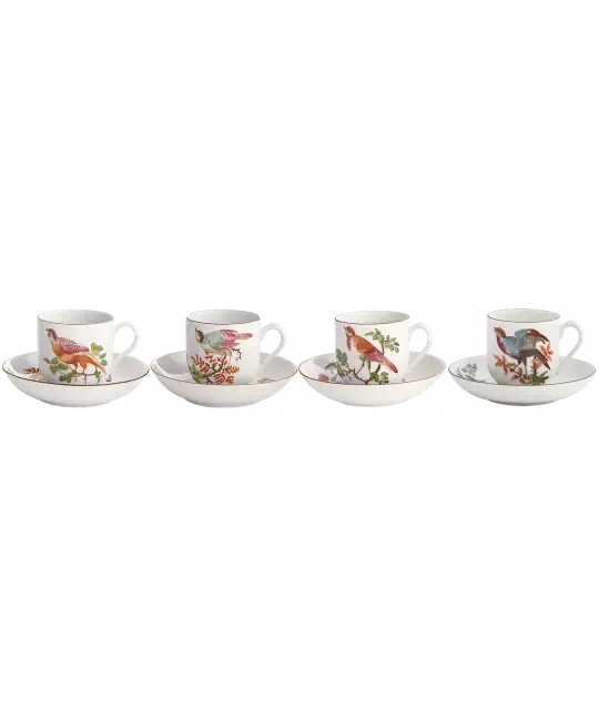 Chelsea Bird Tea Cup & Saucer, Set of 4