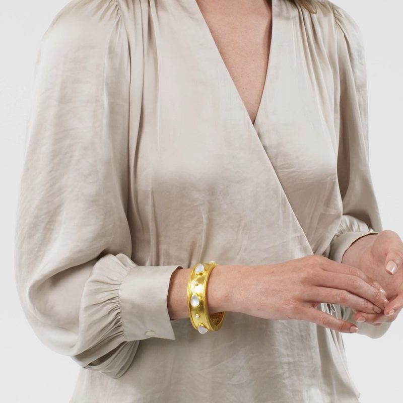 Cannes Stone Gold Statement Hinge Bangle